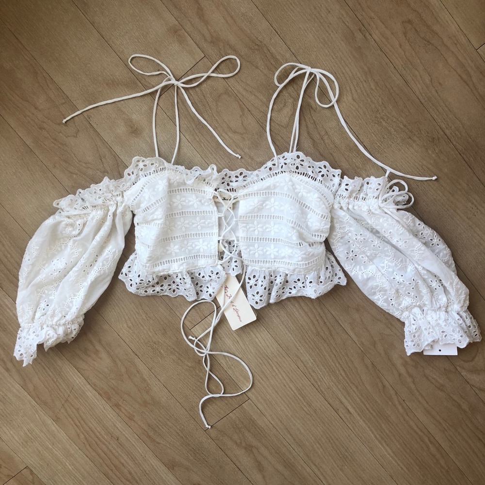For Love And Lemons Annabelle eyelet crop top